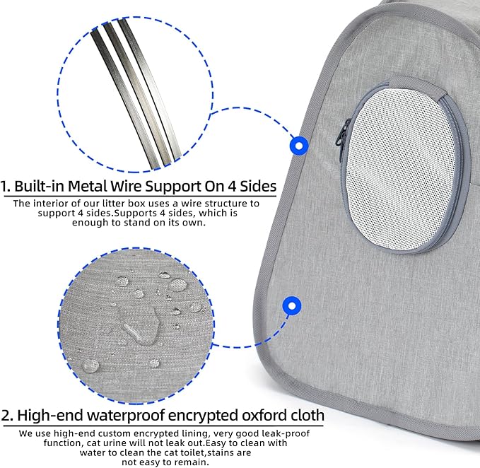 Collapsible Portable Cat Litter Box Standard for Travel Light Weight Leak-Proof，Sturdy，Prevent Litter Scatter Design Easy to Clean， Collapsible Travel Puppy Carrier，Portable Cat Playpen