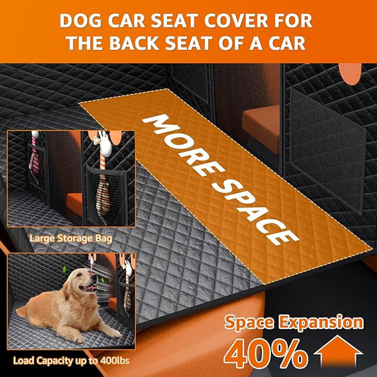 Dog Car Seat Cover for Back Seat Anti Scratch Waterproof, Back Seat Extender for Dogs with Door Protection, Hard Bottom Holds 400LBS, Dog Hammock for Car, SUV, Truck, Crew Cab Universal 54" x 59"