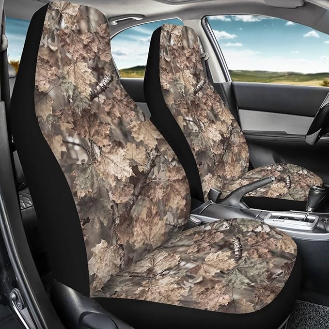 Camo Hunting Print Car Seat Covers Front Seats Only Waterproof Car Seat Covers Stretch Polyester Fabric Cover Fashion Auto Interior Universal Fit for Most Vehicle, Set of 2