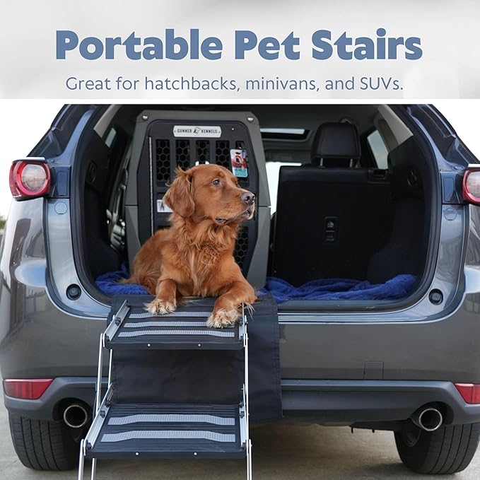 TRIXIE Foldable Aluminum Pet Steps for Dogs Up to 165 Pounds Adjustable from 19.5 to 27.5 Inches
