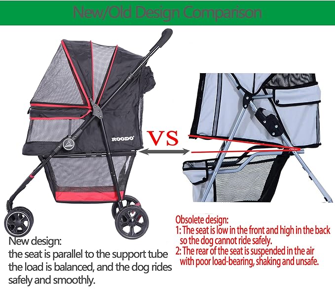ROODO Escort 3 Wheel Dog Cat Pet Stroller for Small/Medium Dogs Cats Best Lightweight Foldable Portable Compact Jogger Travel All Terrain Pet Gear System Puppy Doggie Bunny Kitty Stroller(Black)