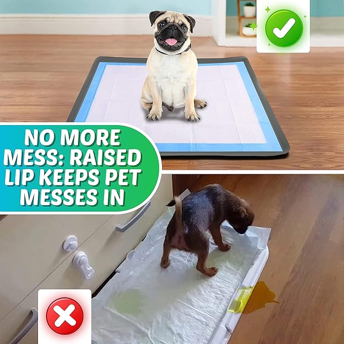 TidyFriend 2 Pack Dog Pee Pad Holder Tray Fits for 36” x 36” Wee Wee Pee Pads - Stable Grip, Raised Edges, Quick-Wipe Silicone Surface Dog Potty Tray Holder for Indoor Flooring Protection (Grey)