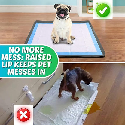 TidyFriend 2 Pack Dog Pee Pad Holder Tray Fits for 36” x 36” Wee Wee Pee Pads - Stable Grip, Raised Edges, Quick-Wipe Silicone Surface Dog Potty Tray Holder for Indoor Flooring Protection (Grey)