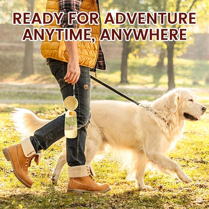 Dog Water Bottle with Food Container, 2-in-1 Cat & Small Dog Water Bottle Portable for Walking, Hiking, Travel - Yellow