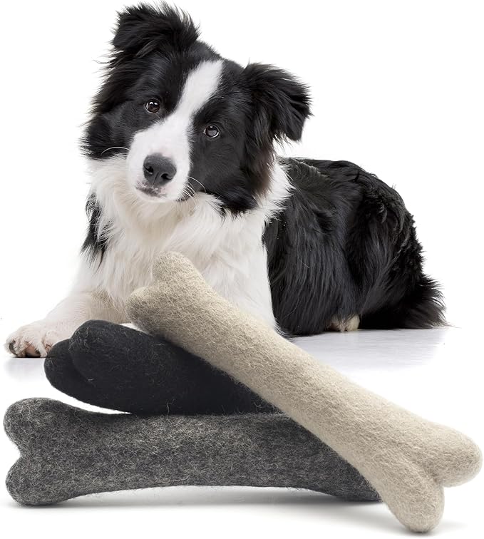 Glaciart One Felted Wool Dog Chew Bone (3 Pcs)| Durable Dog Chew Toy, Puppy Chew Toys for Teething & Dog Teeth Cleaning | Pet Toys Fetch Games & for Anxiety/Boredom | Great for Small or Medium