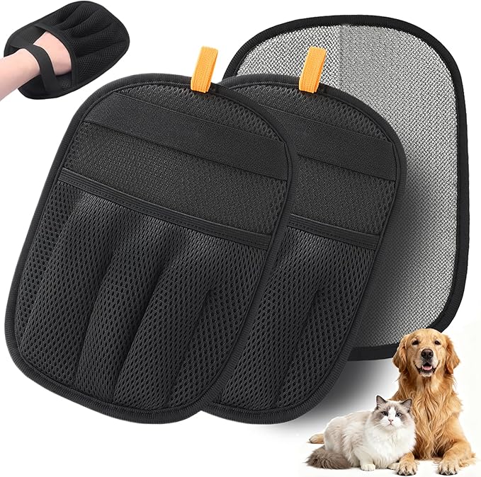 AUBELL Pet Hair Removal Glove for Dogs & Cats,2025 Upgrade Five-Finger Electrostatic Magic Brush,Animal Fur Removal Tool,Reusable Efficient Pet Hair Remover for Couch,Carpet,Clothes（2Pcs,Black）
