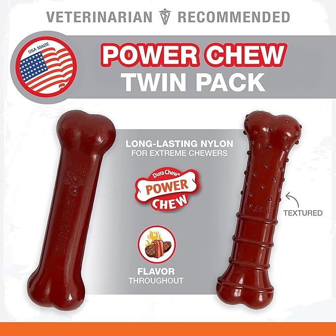 Nylabone Original & Textured Bone Power Chew Toy for Dogs, Durable & Tough Dog Toys for Aggressive Chewers, Basted Blast Bacon and Steak Flavor, Small Dogs - Up to 25 lbs, 2 Pack