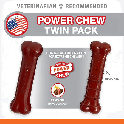 Nylabone Original & Textured Bone Power Chew Toy for Dogs, Durable & Tough Dog Toys for Aggressive Chewers, Basted Blast Bacon and Steak Flavor, Small Dogs - Up to 25 lbs, 2 Pack