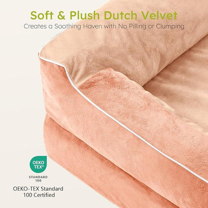 Dog Beds for Large Dogs, Orthopedic Dog Bed with Cooling Gel Memory Foam, Waterproof Large Pet Bed with Removable Washable Cover, 36" Pet Sofa Couch Dutch Velvet with Bone Toy, Peach Pink