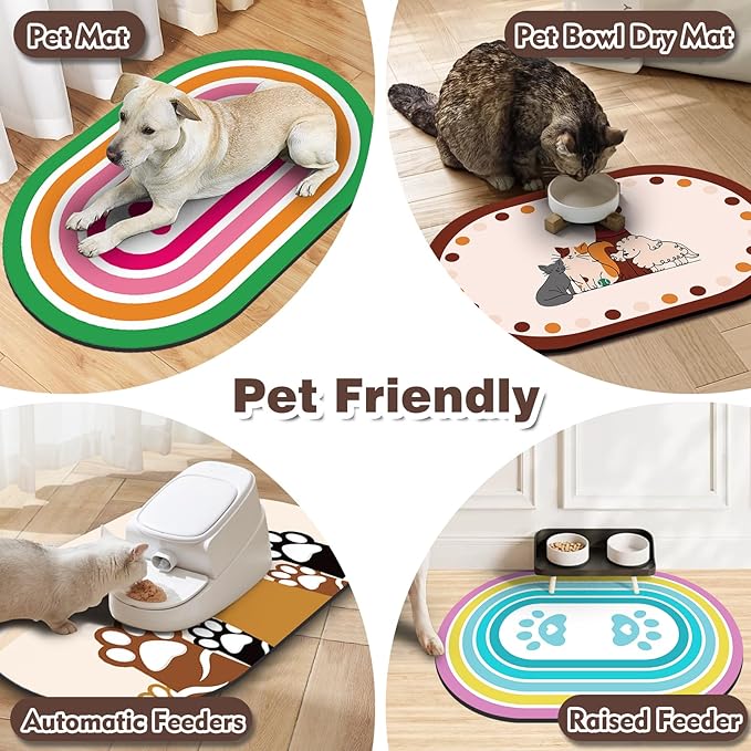 Pet Feeding Mat – 20''x12'' Absorbent Dog Food Mat, Pet Water Mats Protect Floor, No Stains Quick Dry Water Bowl Mats, Non-Slip Rubber Base Pet Placemats for Food and Water, Brown
