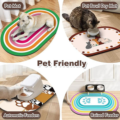 Cat Food Mat 24''x16'', Absorbent Cat Mats for Food and Water, Non-Slip Rubber Mat for Cats Bowls, Easy Store Pet Food Placemat, Mats for Under Cats Food Bowls, Fit with Kitchen, Living Room, Brown