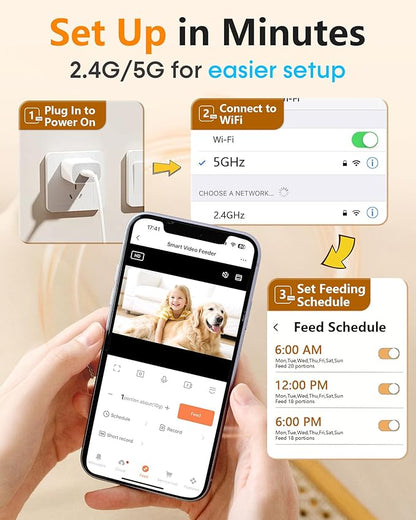 Large Breed Automatic Dog Feeder: 12L/50 Cups with HD 1080P Camera - 5G WiFi Anti-Clog Timed Dog Feeder for Golden Retriever Busy Owners by UTCG