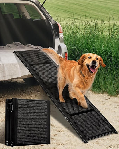 Folding Dog Ramp for Car SUV Truck, 17.3" x 63" Portable Pet Ramp for Large Dogs, Lightweight Non-Slip Dog Car Ramp, Sturdy Dog Ramp for Cars and High Beds, Easy to Carry and Store