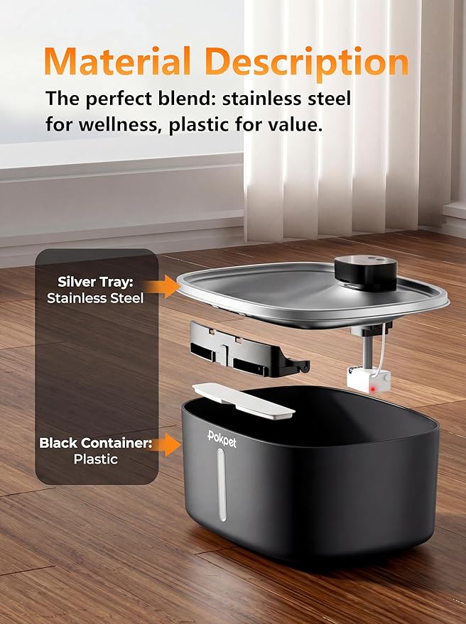 Water Fountain for Dogs Indoor Homes Stainless Steel 10L/2.64GAL Plug in Plastic Reservoir Stainless Steel Water Bowl Filtered Multi-Pet Quiet Large Black Plug-in &1Filter