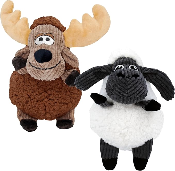 KONG Sherps Floofs – Plush Dog Toy with Flat Squeaker & Crackly Noise – Soft, Snuggly Cuddly Toy for Indoor Fetch & Gentle Play, Durable Lined Design (Moose/Sheep Combo)