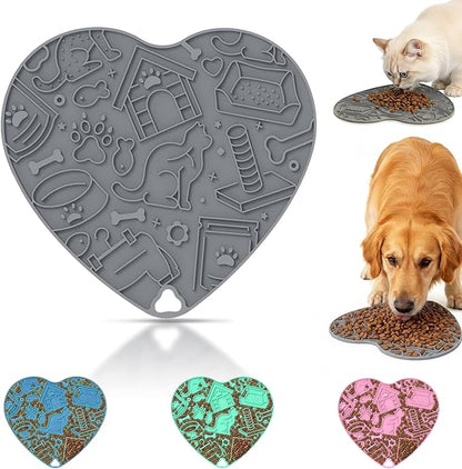 Silicone Slow Feeder Dog & Cat Bowl – Heart Shape Anti-Slip Puzzle Feeding Bowl for Slow Eating, Bloat & Digestion Control – Interactive Pet Enrichment Bowl (Grey)