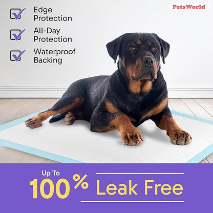 PetsWorld XL Dog Pee Pads 30"x36", 1,500-Count – Heavy Duty, Leak-Proof Potty Training Pads for Puppies & Large Dogs, Super Absorbent, Quick-Dry Disposable Pads with Odor Control