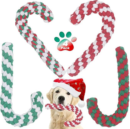 Christmas Dog Rope Toys, Christmas Cane Candy Rope Toy, 4 Packs Dog Interactive Chewing Toys for Puppy Small Medium Dogs Training Playing Teething Cleaning, for Dogs