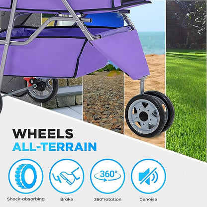 BestOffice Pet Stroller for Small Medium Dogs & Cats, 3-Wheel Foldable Dog Stroller with Cup Holder, Lightweight Travel Carrier, Waterproof Design for Outdoor Walks, Purple