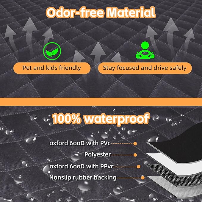 [600D Oxford] Dog Car Seat Cover 100% Waterproof Pet Back Seat Protector with Non-Slip Anchors & Mesh Window, Durable Dog Car Hammock for SUV Truck Sedan, Scratchproof Lining