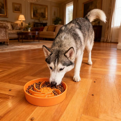 Ceramic Slow Feeder Dog Bowl, 1.5 Cup Dog Food or 20oz Water, Slow Eating Bowl for Small Breed, Maze Puzzle Feeder for Fast Eaters, Anti-Choking Stop Bloat, Non-Slip BPA Free (Orange)