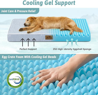 Large Orthopedic Dog Bed, Cooling Dog Beds for Large Dogs, Washable Pet Bed with Waterproof Liner, 44x32x4in,Light Blue