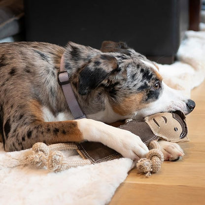 SPOT Dura-Fused Leather Jungle Animals - Dog Toy with Squeakers and Rope Limbs, Real Leather and Jute Chew Toy, Durable No-Stuffing Toy for Light to Moderate Chewers - 14in, Assorted Styles, 1 Piece