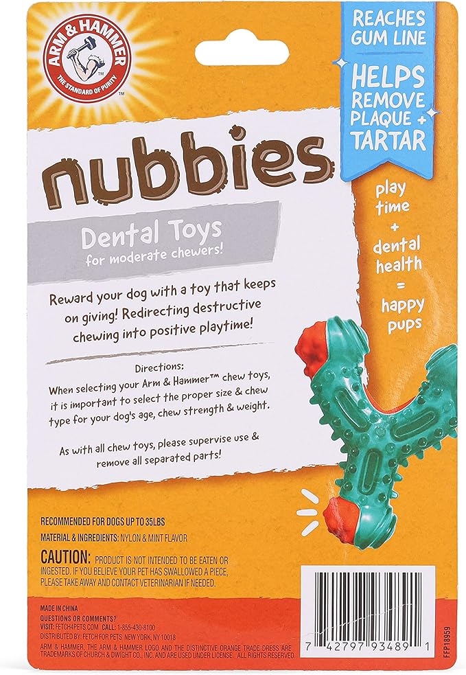 ARM & HAMMER for Pets Nubbies Wishbone Dog Dental Toy| Best Dog Chew Toy for Moderate Chewers | Dog Dental Toy Helps Reduce Plaque & Tartar | Chicken Flavor Baking Soda (Pack of 24)