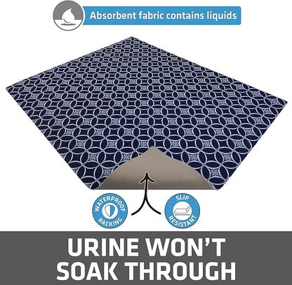 Drymate Cat Litter Box Mat, Litter Trapping Mat, Waterproof, Urine-Proof, Absorbent, Machine Washable, Soft on Paws, Contains Mess, Protects Floors, Kitten Supplies, Indigo, 29x36 XL