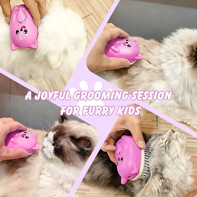3 in 1 Cat Steam Brush for Shedding, Pet Steam brush for Dog & Cat Shedding & Grooming, for Long & Short Haired Pets, Spritz Defur Comb (rose red)