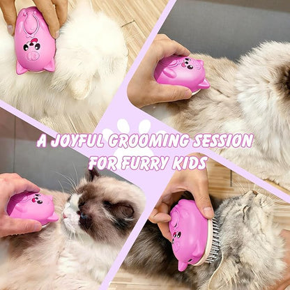 3 in 1 Cat Steam Brush for Shedding, Pet Steam brush for Dog & Cat Shedding & Grooming, for Long & Short Haired Pets, Spritz Defur Comb (rose red)