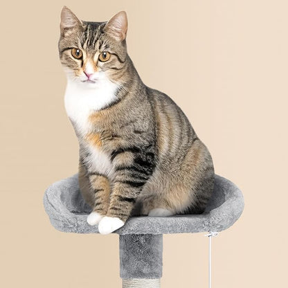 Yaheetech 64.5in Extra Large Multi-Level Cat Tree Kittens Play House Condo with Platform, Perch Hammock & Scratching Posts, Light Gray