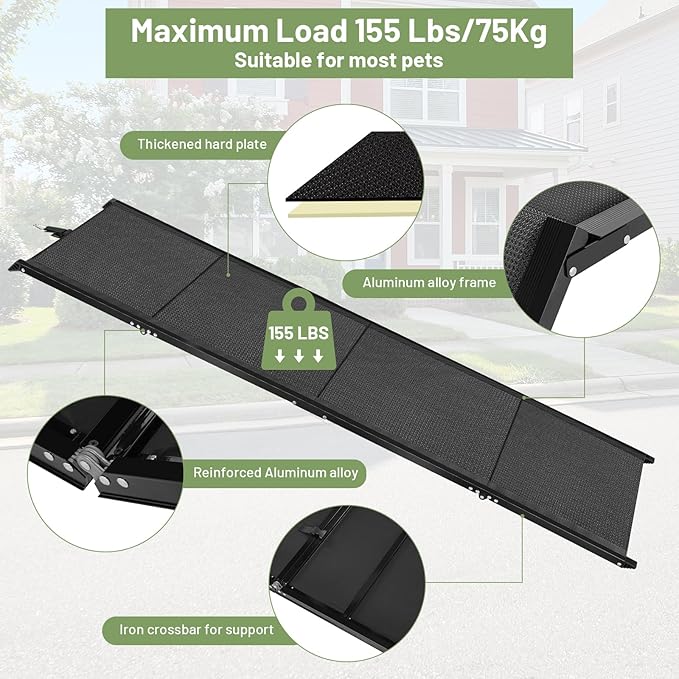 71”L*19.7”W Extra Wide & Long Dog Ramp for Car Truck SUV, Portable Folding Pet Ramps for Small Medium Large Dogs and Cats, Lightweight Aluminum Frame, Supports up to 155 Lbs