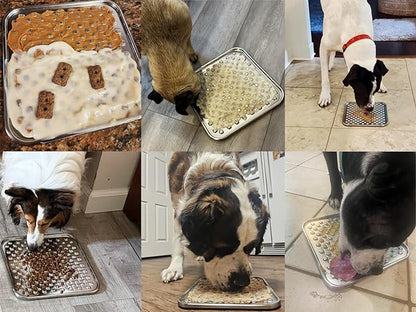 Dual Wall Stainless Steel Large Lick Mat for Dogs & Cats, Chew-Proof Slow Feeder, Anxiety Reducer, Whisker-Friendly for Cats, Non-Slip Heavy Duty Base, Raw Feeding Pad, Dishwasher Safe