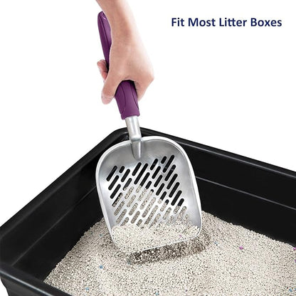WePet Cat Litter Scoop, Aluminum Alloy Sifter, Kitty Metal Scooper, Deep Shovel with Diagonal Sifting Hole, Long Handle, Kitten Poop Lifter for Litter Box, Large Size, Violet Handle