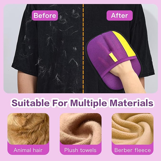 3pc Pet Hair Removal Gloves, Reusable Cats & Dogs Pet Hair Removal Tool,Efficient Pet Hair Removal Electrostatic Gloves is Suitable for Clothes, Sofas, Beds and Carpets (Purple)