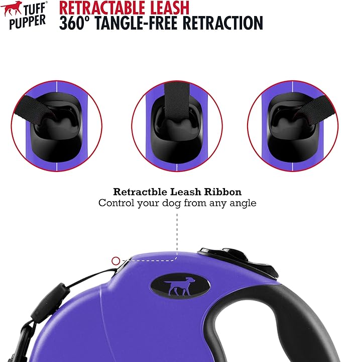 Tuff Pupper Heavy Duty Retractable Dog Leash | 16 ft Dog Leash with Reflective Stitching for Nighttime Safety | One Button Lock and Release | Comfortable Hand Grip | for Dogs Up to 120 lbs