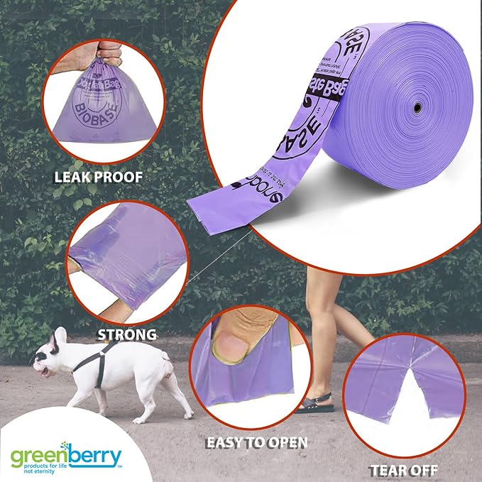 Greenbone BioBase Pull and Go Poop Bags 300 Bag Roll Lavender Scent For Home or Yard Box Dispenser