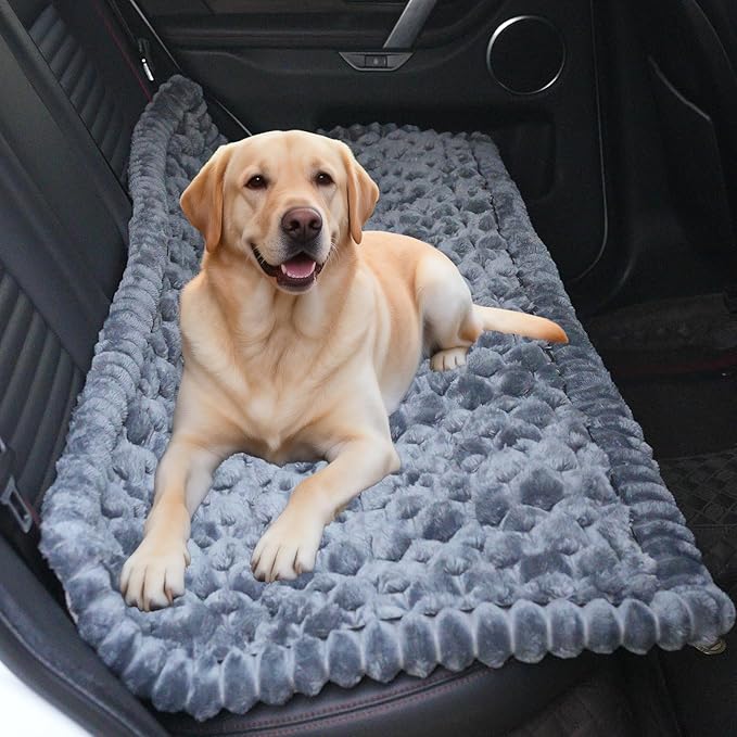 Dog Car Seat Waterproof Bed Cover Non-Slip Car Back Seat Soft and Comfortabl Pet Bed Mat Car Blanket for Travel Backseat Extender Seat Covers Dog Bed for Cars Trucks and SUVs (Grey Cover 23.6” x 51”)