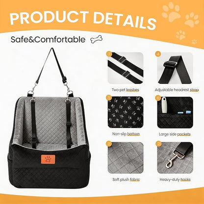 Dog Car Seat for Medium Dogs Up to 35lbs, Pet Booster Seat with 2 Safety Belts, Detachable Washable, Non-Slip Stable Base, Portable Puppy Car Seat for Travel & Outdoor Daily Use
