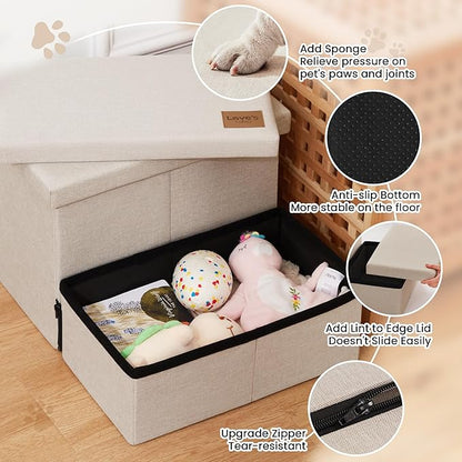 Love's cabin Dog Stairs with Storage 13" H, Foldable Pet Stairs for Small Medium or Large Dogs, Cat Puppy Steps Ramp with Zip up to 150 lbs, Beige, 2 Steps