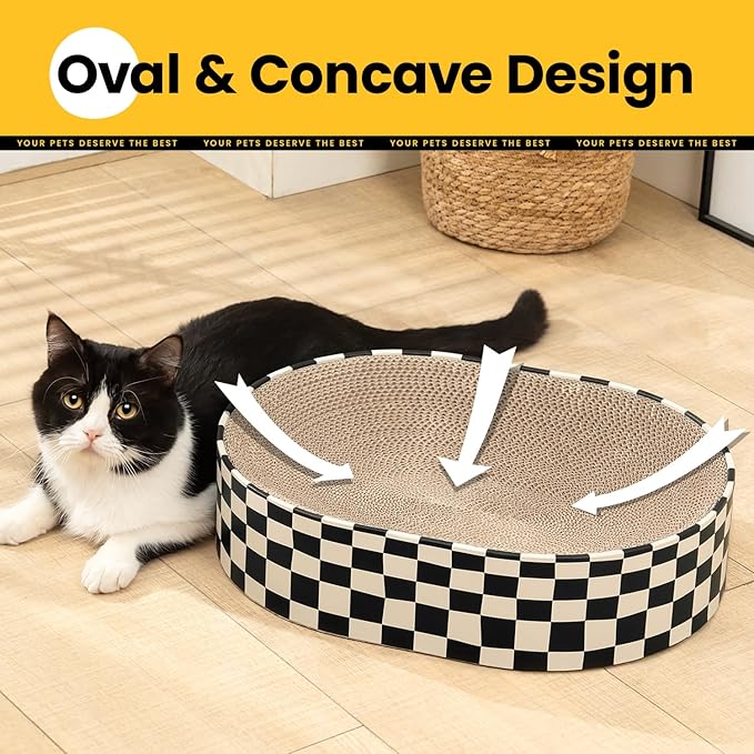Large Oval Cat Scratcher Bowl, Cardboard Cat Scratching Pad & Lounge Bed, High-Density Reversible Cat Nest for Large Indoor Cats, Furniture Protector with Ergonomic Curve, Gift Catnip Included