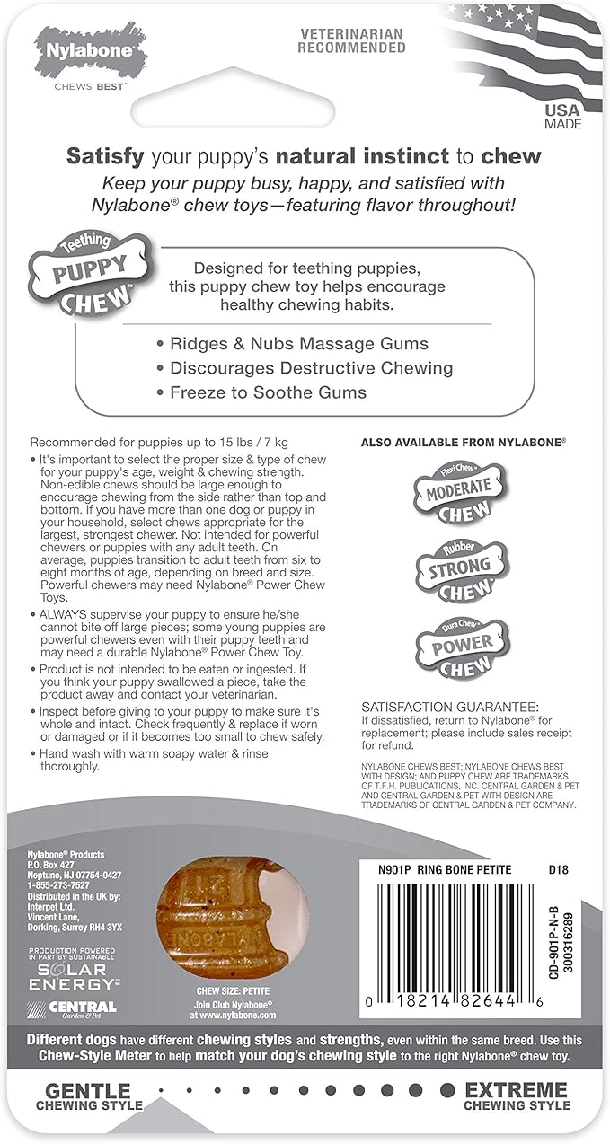 Nylabone Ring Bone Chew Toy for Puppies, Puppy Teething Toys, Puppy Enrichment Toys, Chicken Flavor, X-Small Dogs - Up to 15 lbs, 1 Count (Pack of 2)