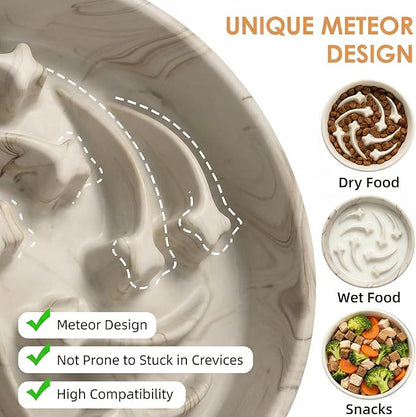 Stoneware Slow Feeder Dog Bowls Large Breed, 2 Cups Slow Eating Dog Bowl with Marble Pattern Design, Weighted Anti Gulping Food Bowl, Non Slip Puzzle Maze Pet Dishes for Fast Eaters, 8.3 inch