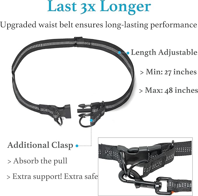 iYoShop Retractable Hands Free Dog Leash - Dual Handle Bungee Waist Leash for Small, Medium and Large Dogs (Small, 8-25 lbs, Black)