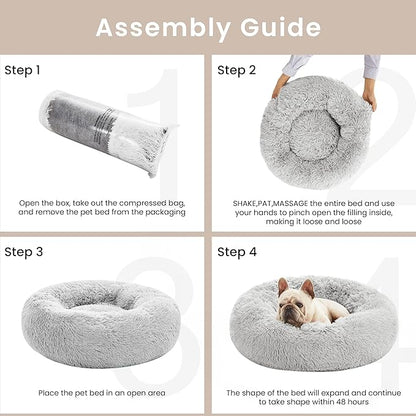 Love's cabin Calming Cat Bed for Indoor Cats, Anti-Anxiety Donut Round Dog Bed, Fluffy Faux Fur Washable Pet Bed for Small Medium Dogs and Cats,Grey,20in