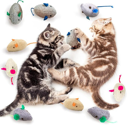 SunGrow Cat Catnip Mice Toys, Furry Plush for Hunting and Pouncing Instinct, 2”, Interactive, Encourages Agility, Coordination, Fun for Hours, Multicolor, 10 Pcs per Pack