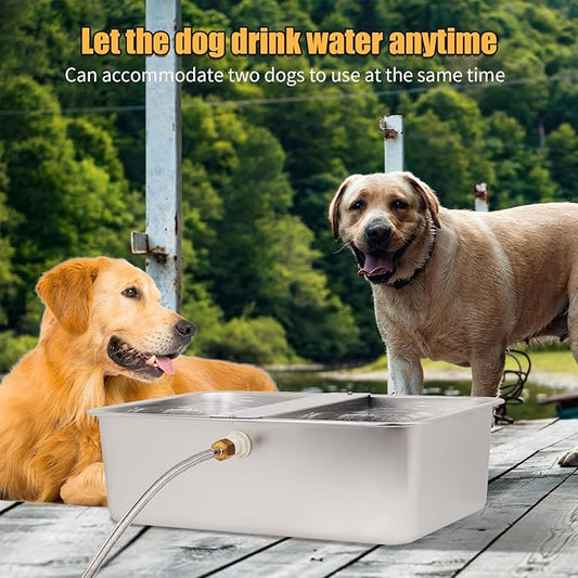 6 Gallon XL Large Automatic Dog Water Bowl Dispenser, Stainless Steel Outdoor Pet Waterer Auto Fill Dog Waterer for Large Breed (19.3" X 13.7")