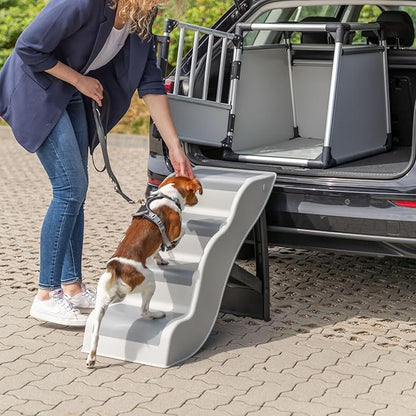 Trixie Lightweight Dog Stairs with Non-Slip Rubber Treads - 4 Step Pet Stairs for Beds and Couches - Foldable and Easy to Store - in Gray