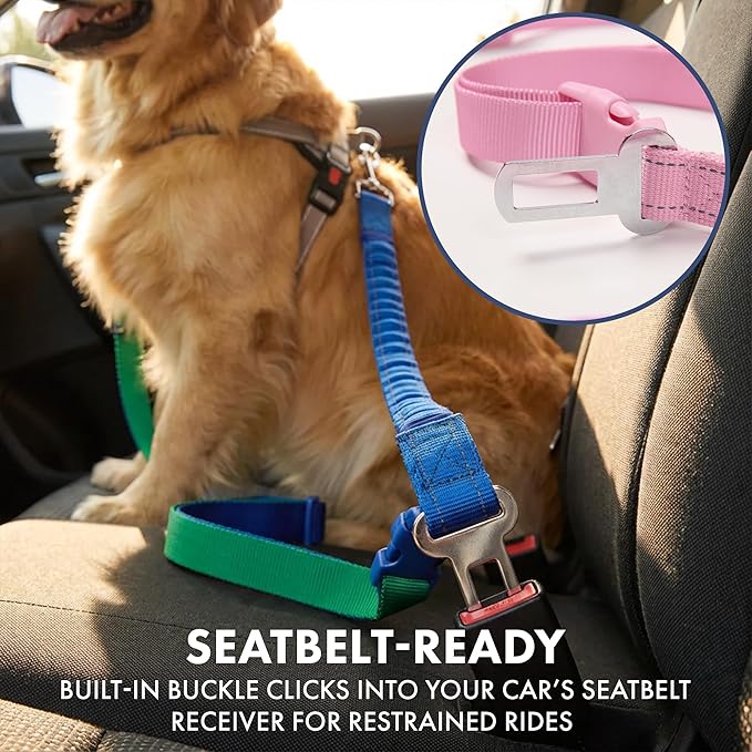 Spark Paws Handsfree Dog Leash – Shock Absorbing Waist Bungee Lead for Running, Car Seatbelt Clip & Poop Bag Set, Heavy Duty Tactical Lead for Medium, Large & X-Large Breeds - Pink